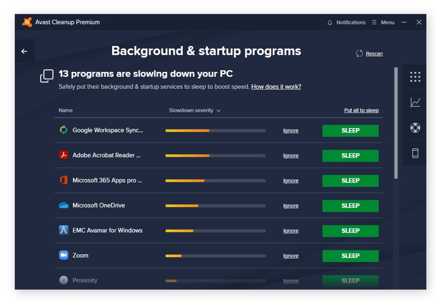 Putting background and startup programs to sleep with Avast Cleanup for Windows 10